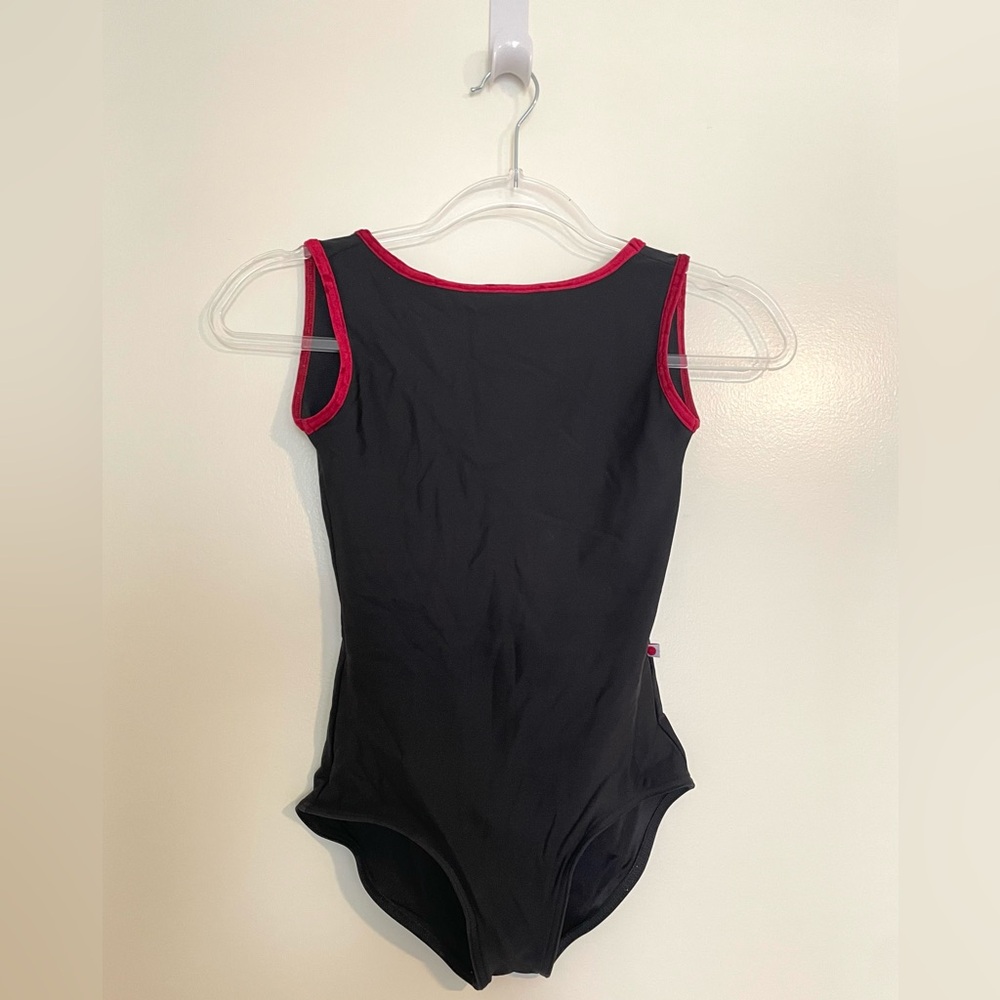 Yumiko “Sofiane” High Neck Low Back Ballet Leotard w/ Red Velvet Trim Adult XS